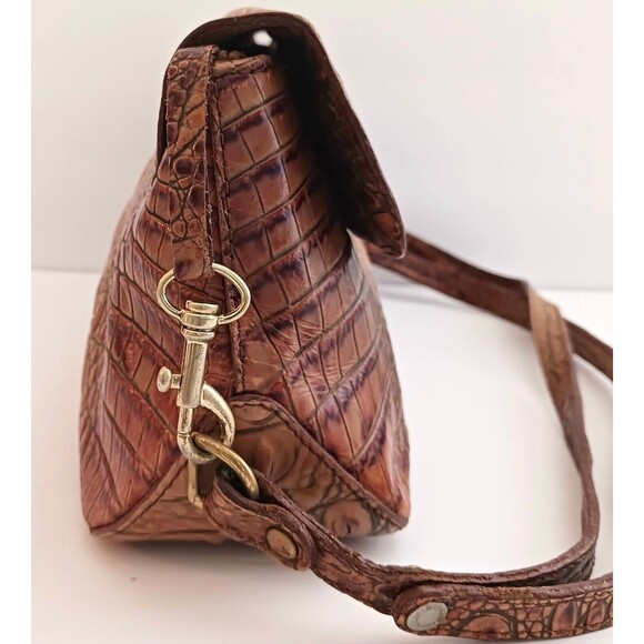 VTG Y2K Brahmin Melbourne Croc Leather Flap Front Shoulder Bag 11X6 Dust Bag - Picture 5 of 12